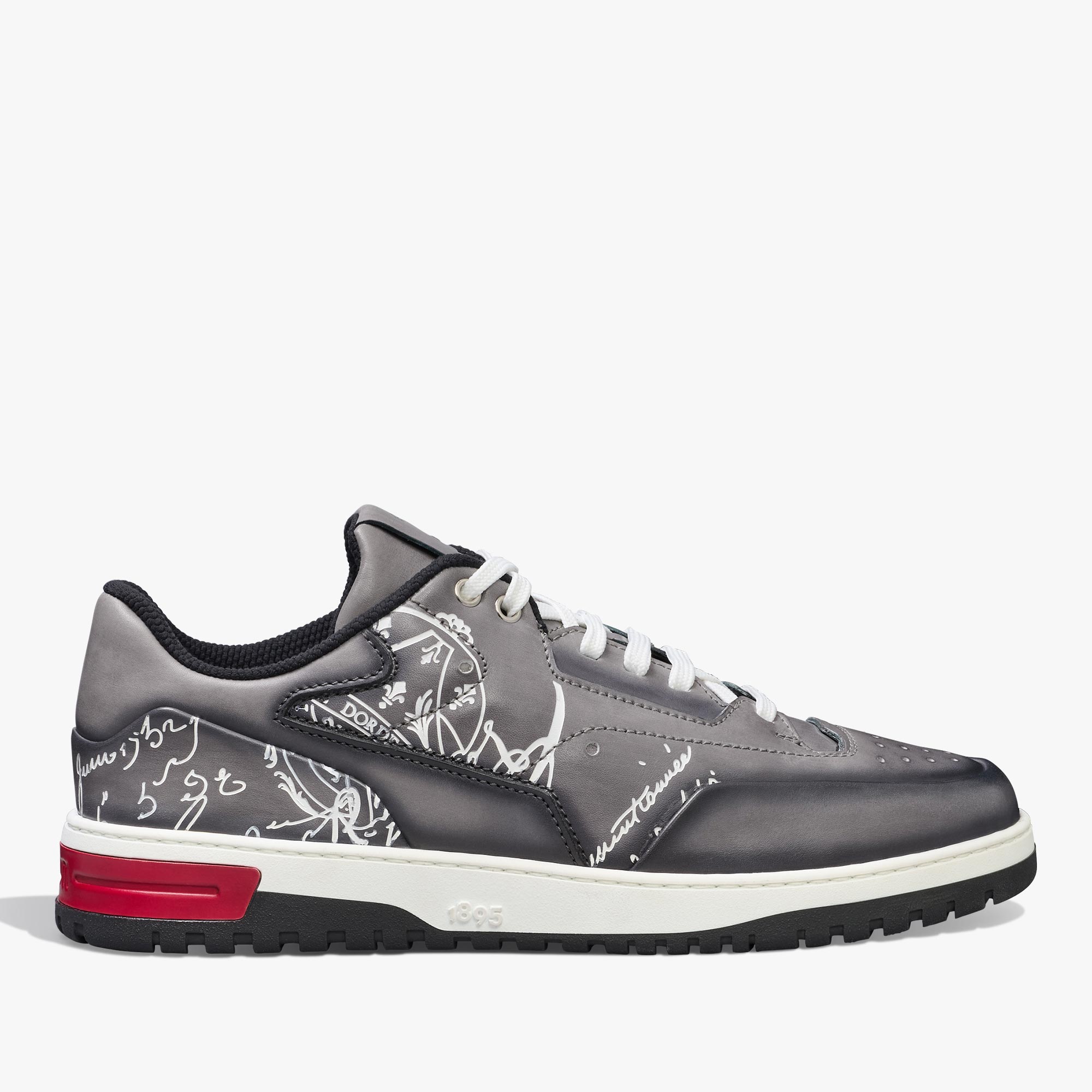 Playoff Scritto图纹皮革运动鞋, IRON GREY+WHITE, hi-res