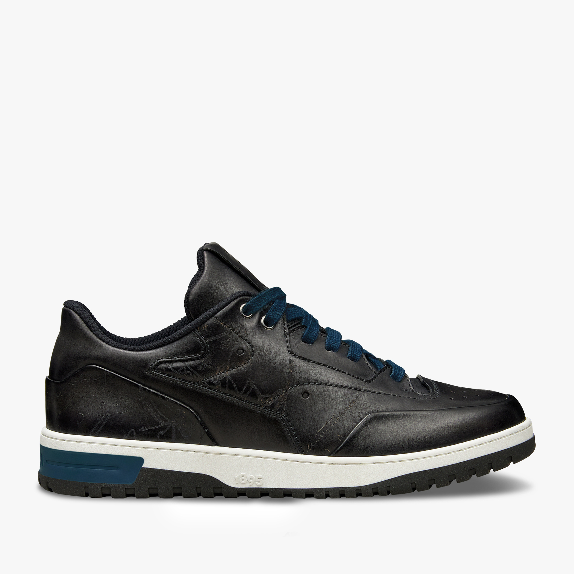 Playoff Scritto图纹皮革运动鞋, NERO GRIGIO, hi-res