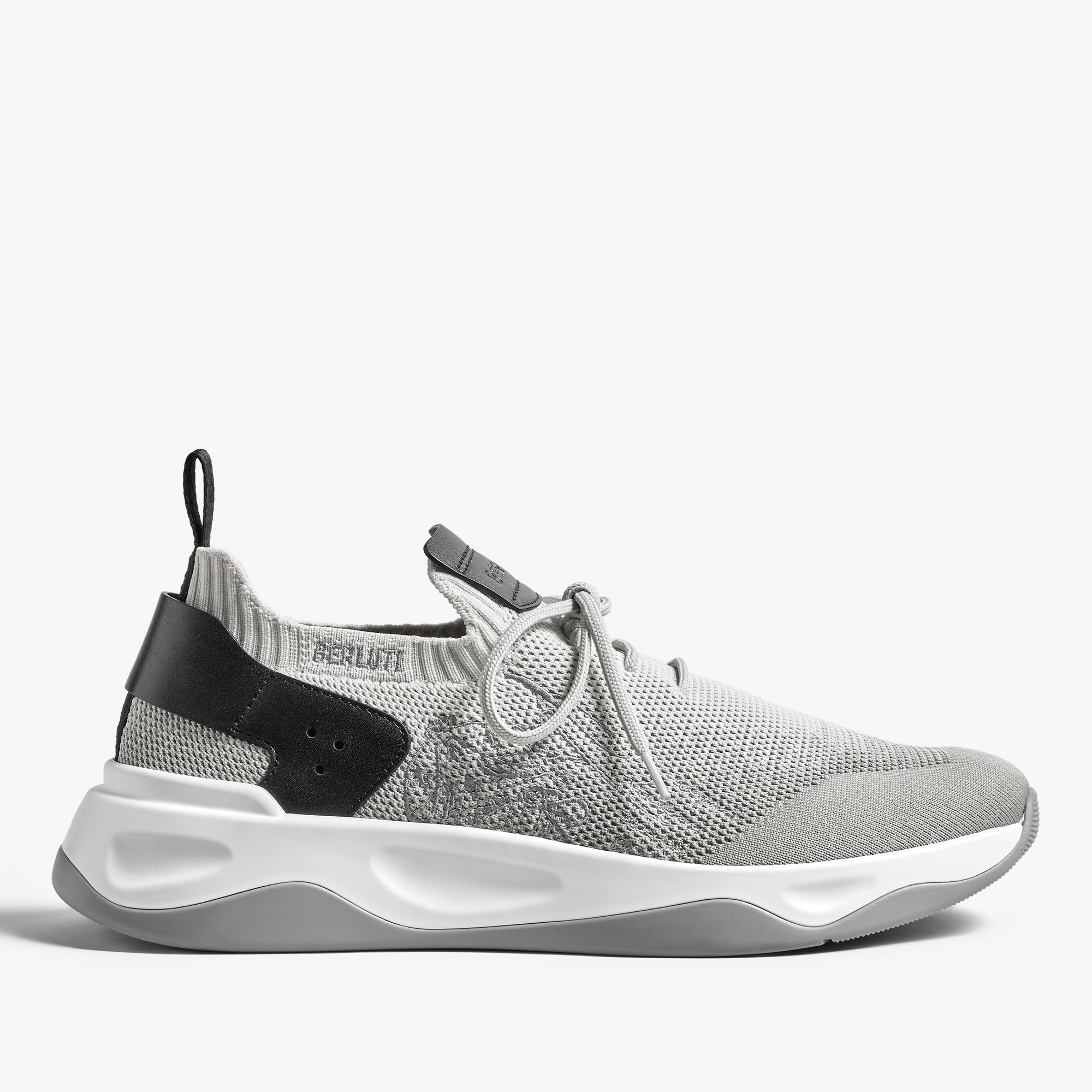 Shadow Scritto Knit And Lagoon Calf Sneaker, GRADIANT DARK GREY, hi-res