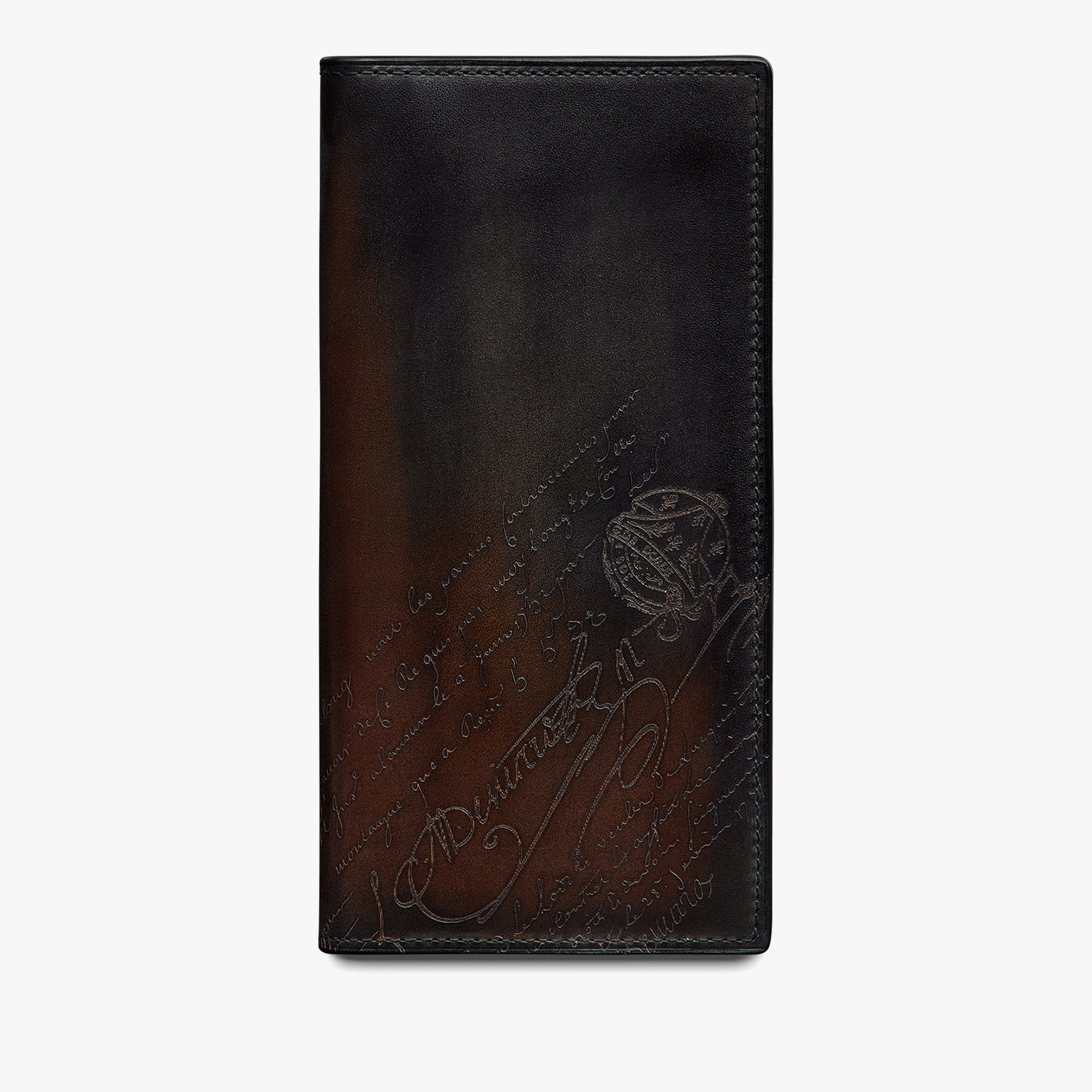 Santal Scritto Leather Long Wallet, CHARCOAL BROWN, hi-res