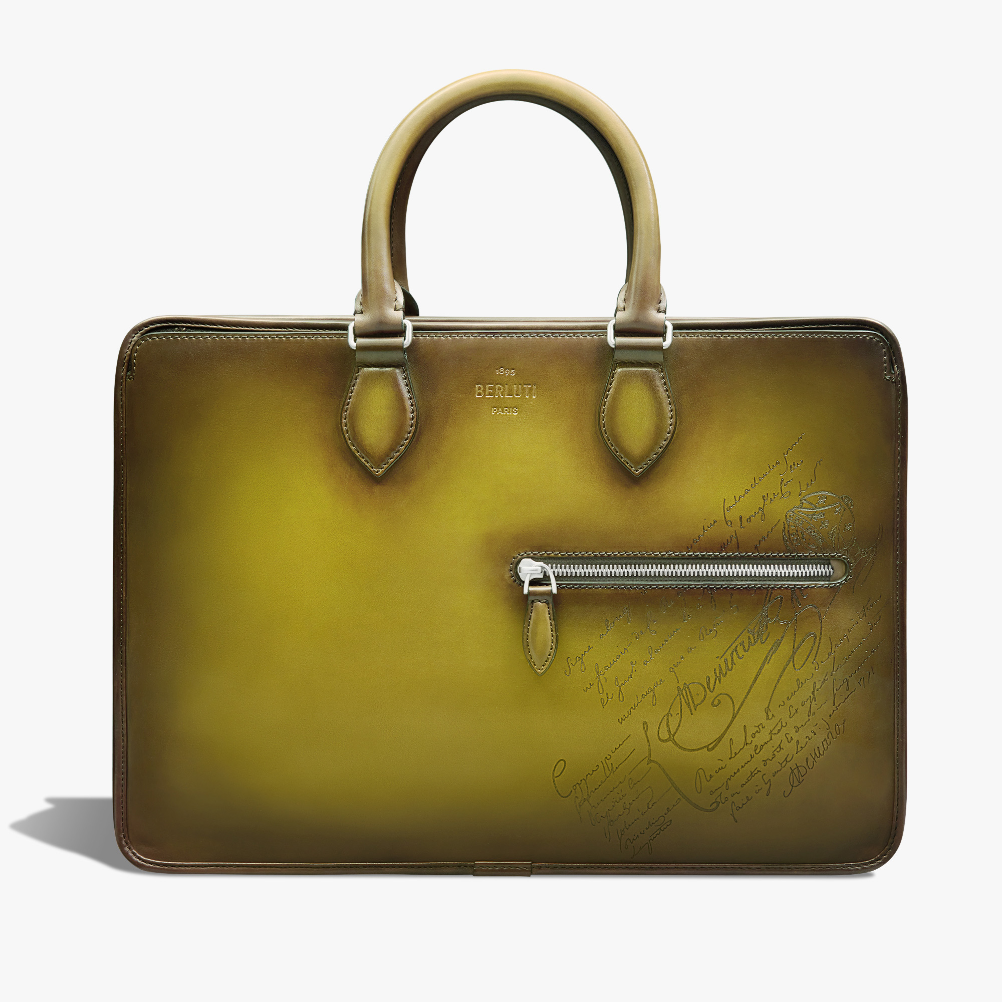 Un Jour Scritto Leather Briefcase, JUNGLE GREEN, hi-res
