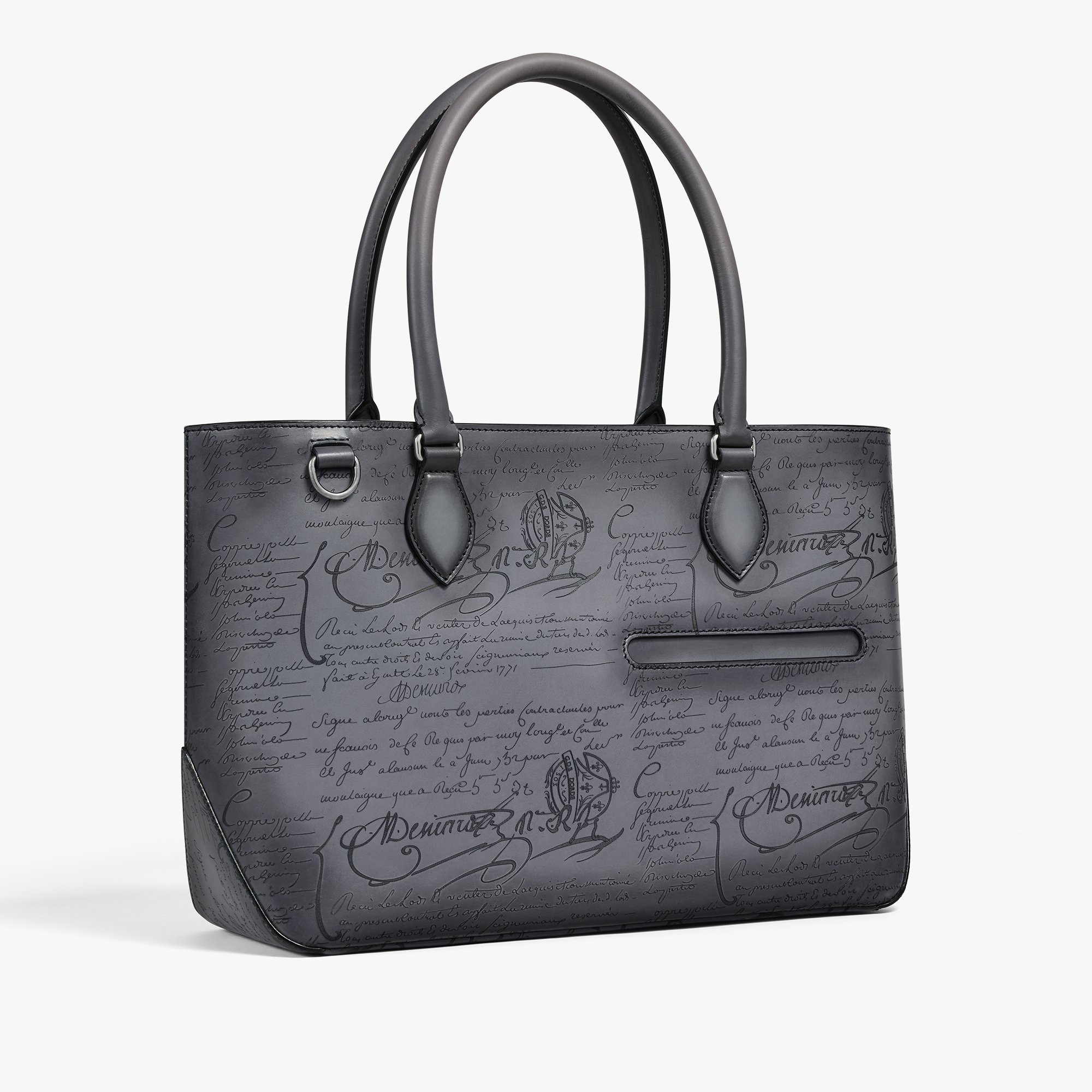 Toujours Mini Scritto Leather Tote Bag, LIGHT ALUMINIO, hi-res