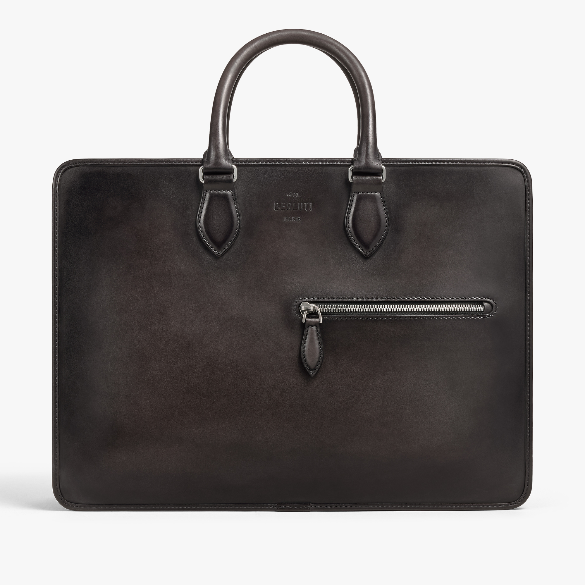 Deux Jours Leather Briefcase, NERO GRIGIO, hi-res