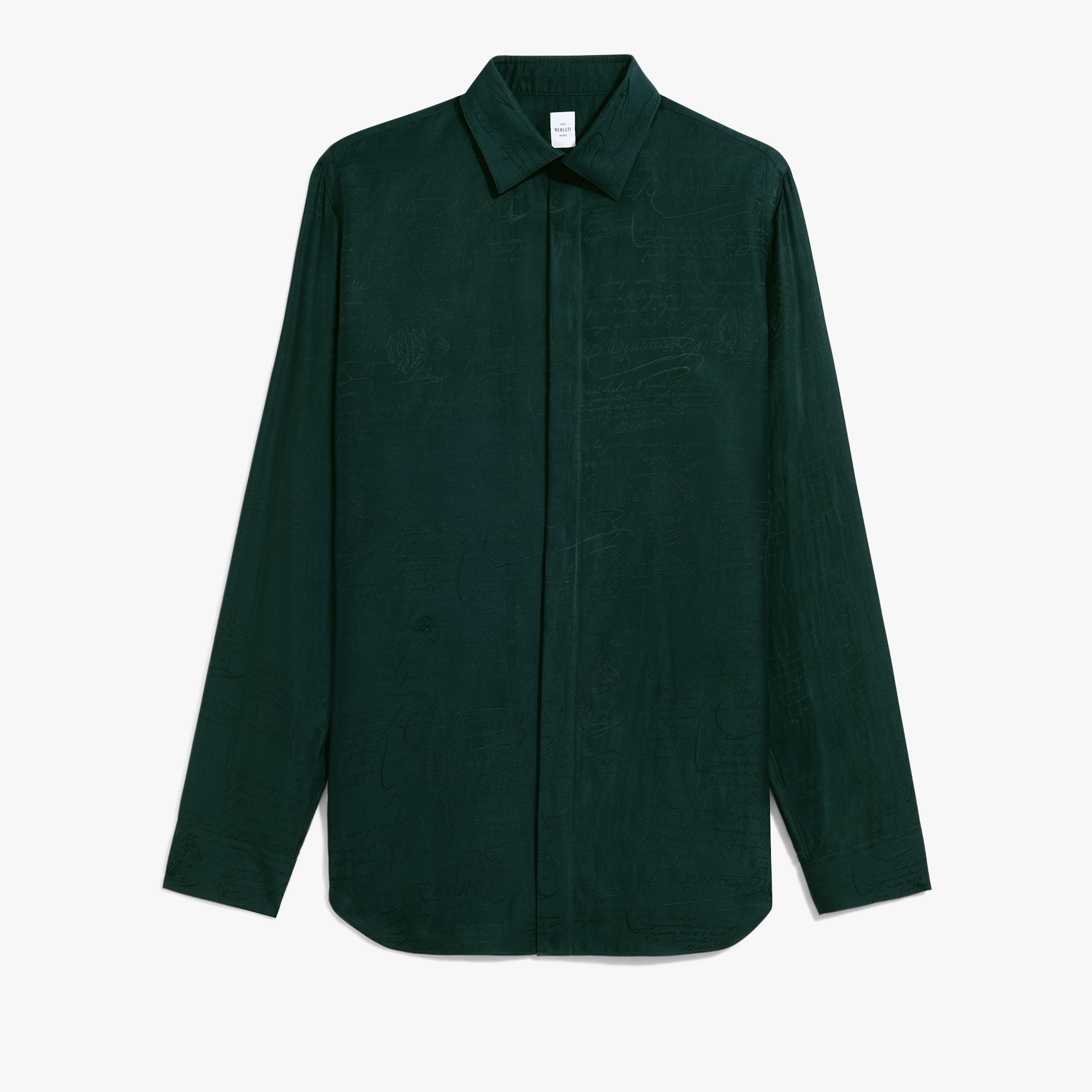 Cotton Silk Scritto Andy Shirt, FIR GREEN, hi-res