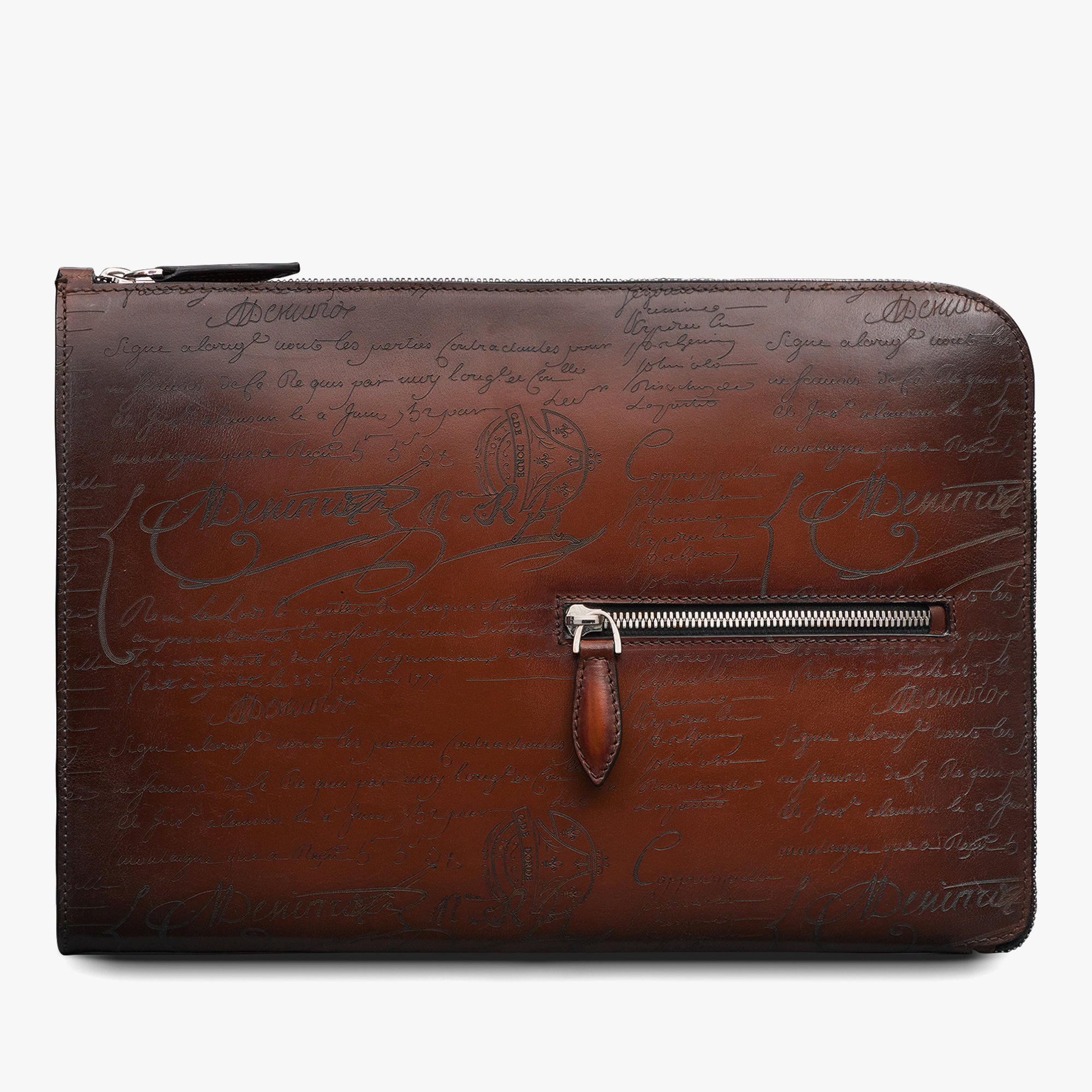 Nino Tgm Scritto Leather Clutch, CACAO INTENSO, hi-res