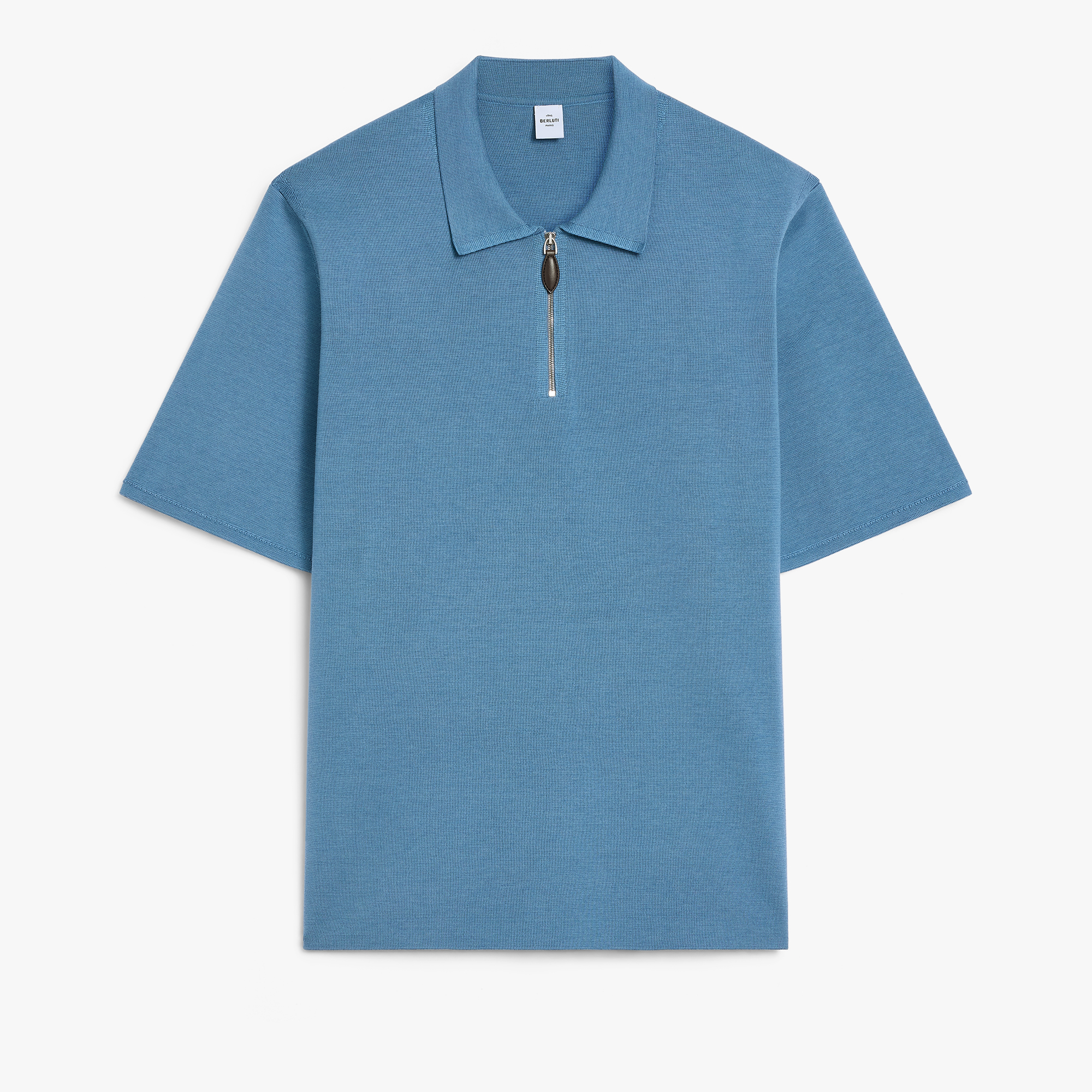 Cotton Silk Zipped Polo, LIGHT NILE BLUE, hi-res