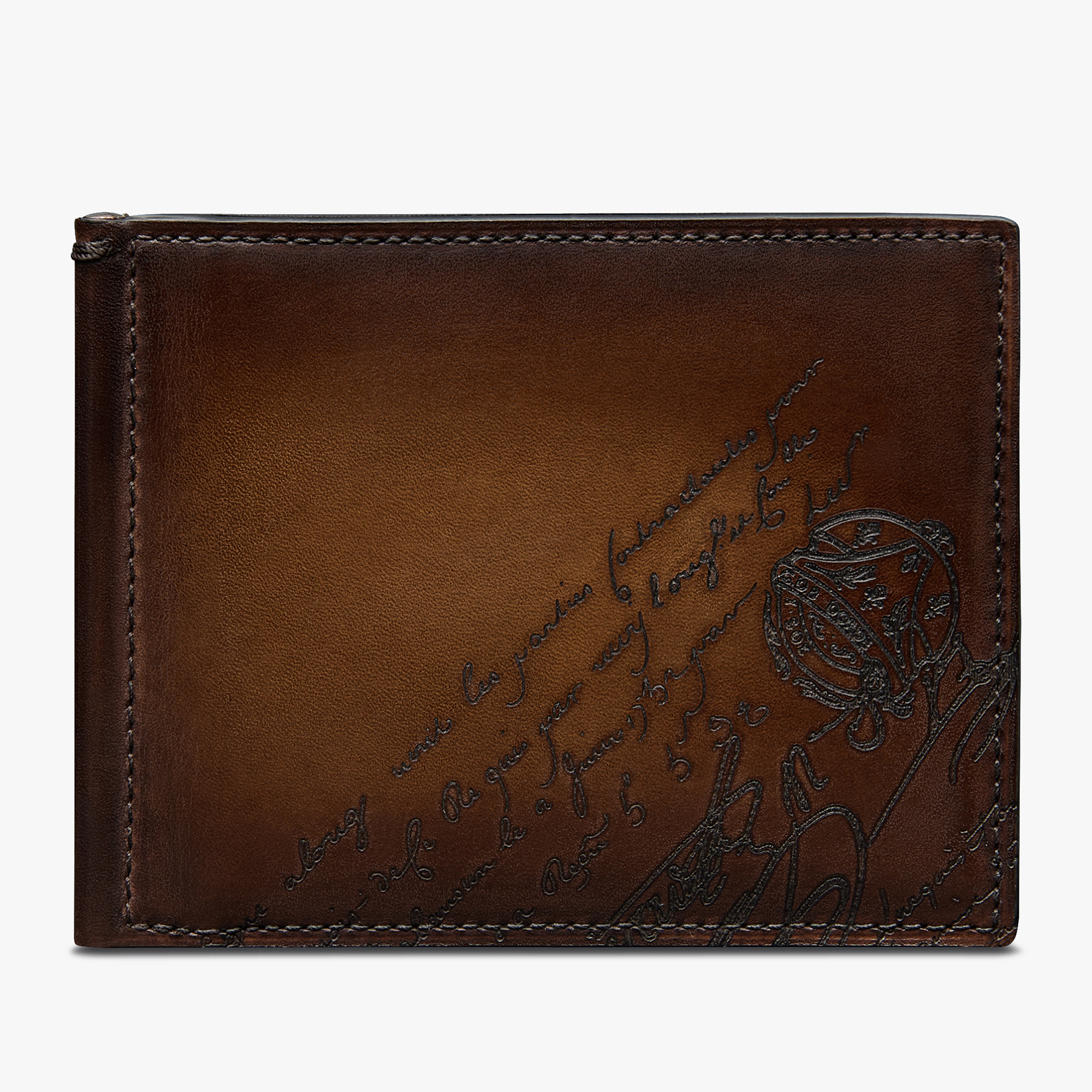 Figure Scritto Leather Compact Wallet, CACAO INTENSO, hi-res