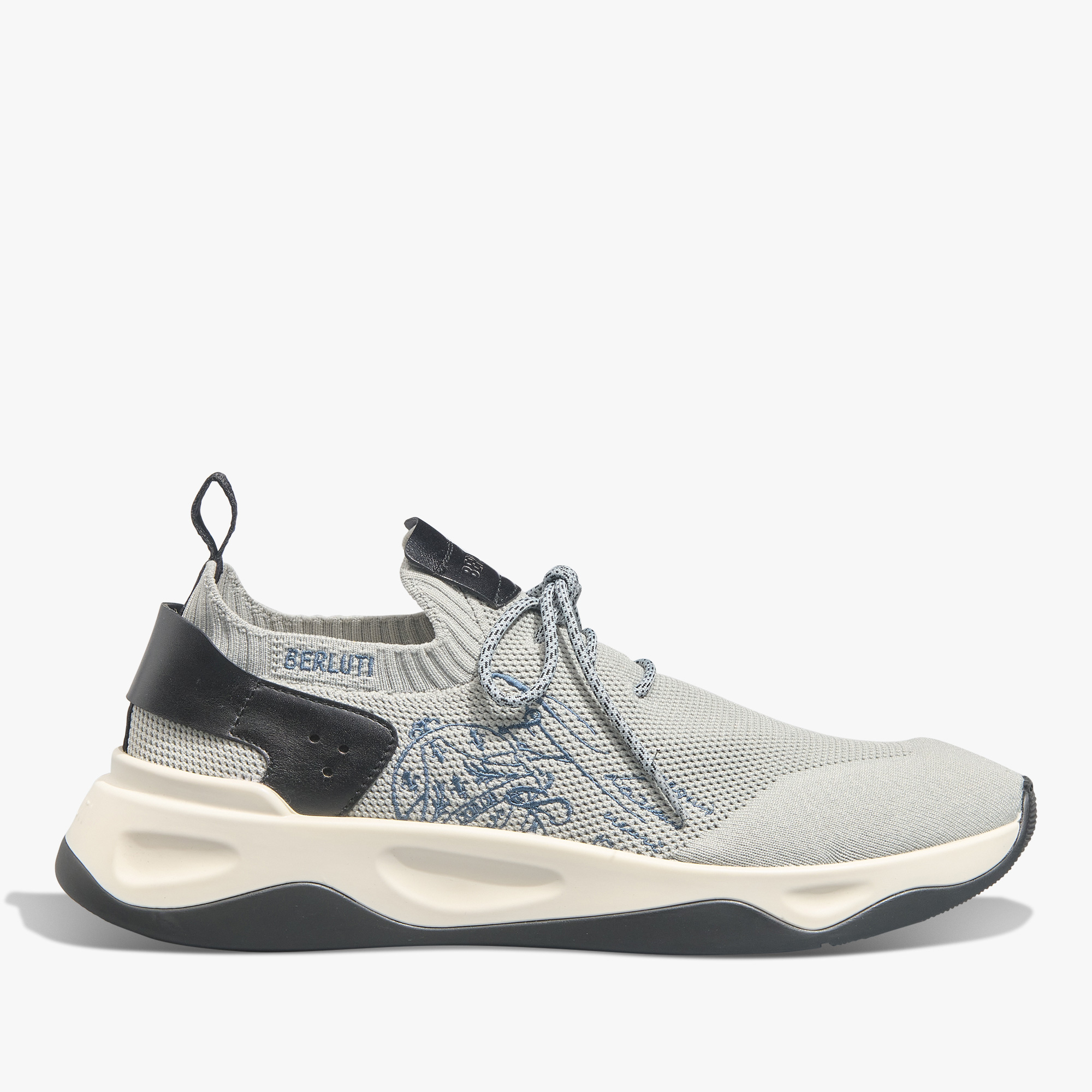 Shadow Scritto Knit And Lagoon Calf Sneaker, LIGHT GREY, hi-res