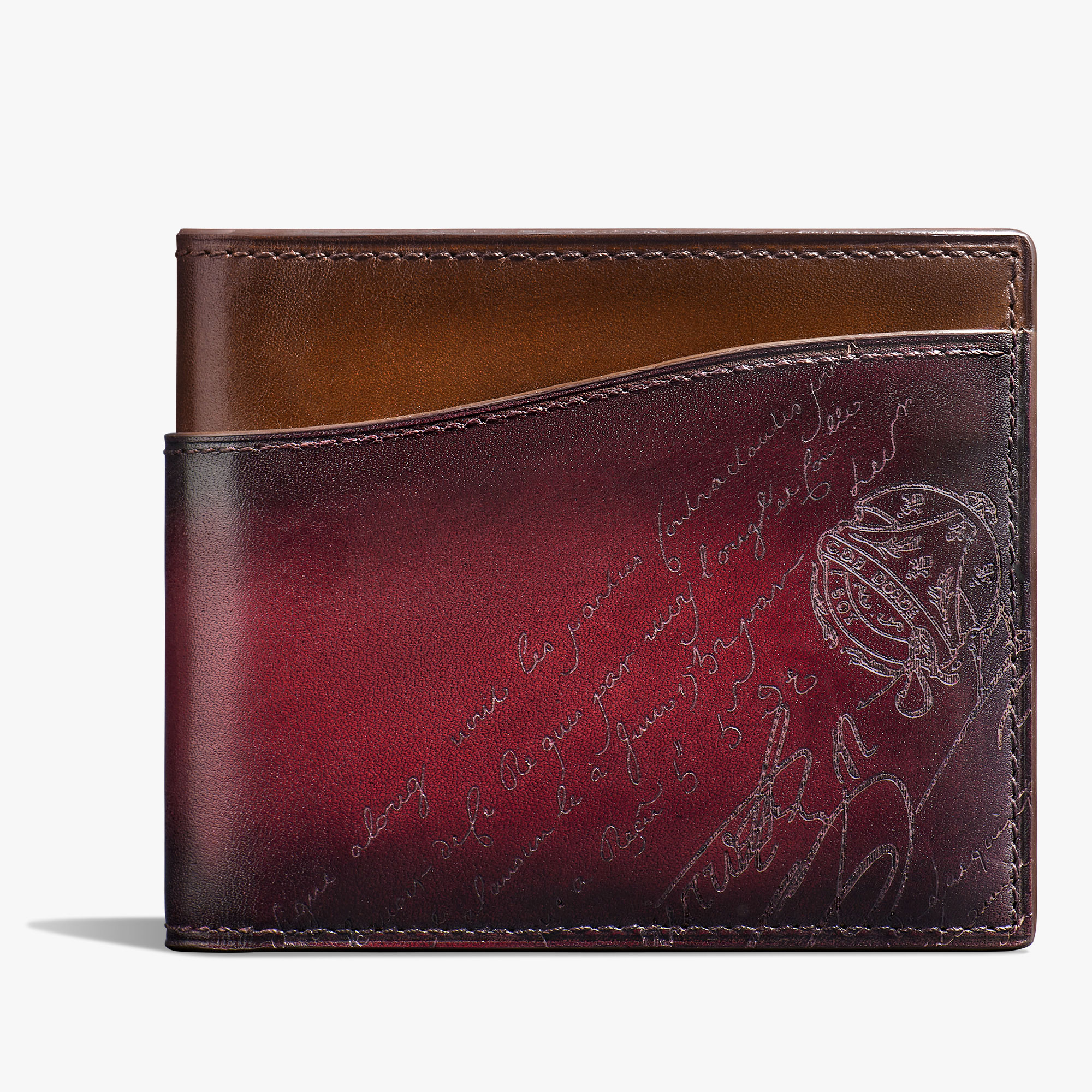 Makore Slim Gradiant Scritto Leather Compact Wallet, ST EMILION + CACAO INTENSO, hi-res