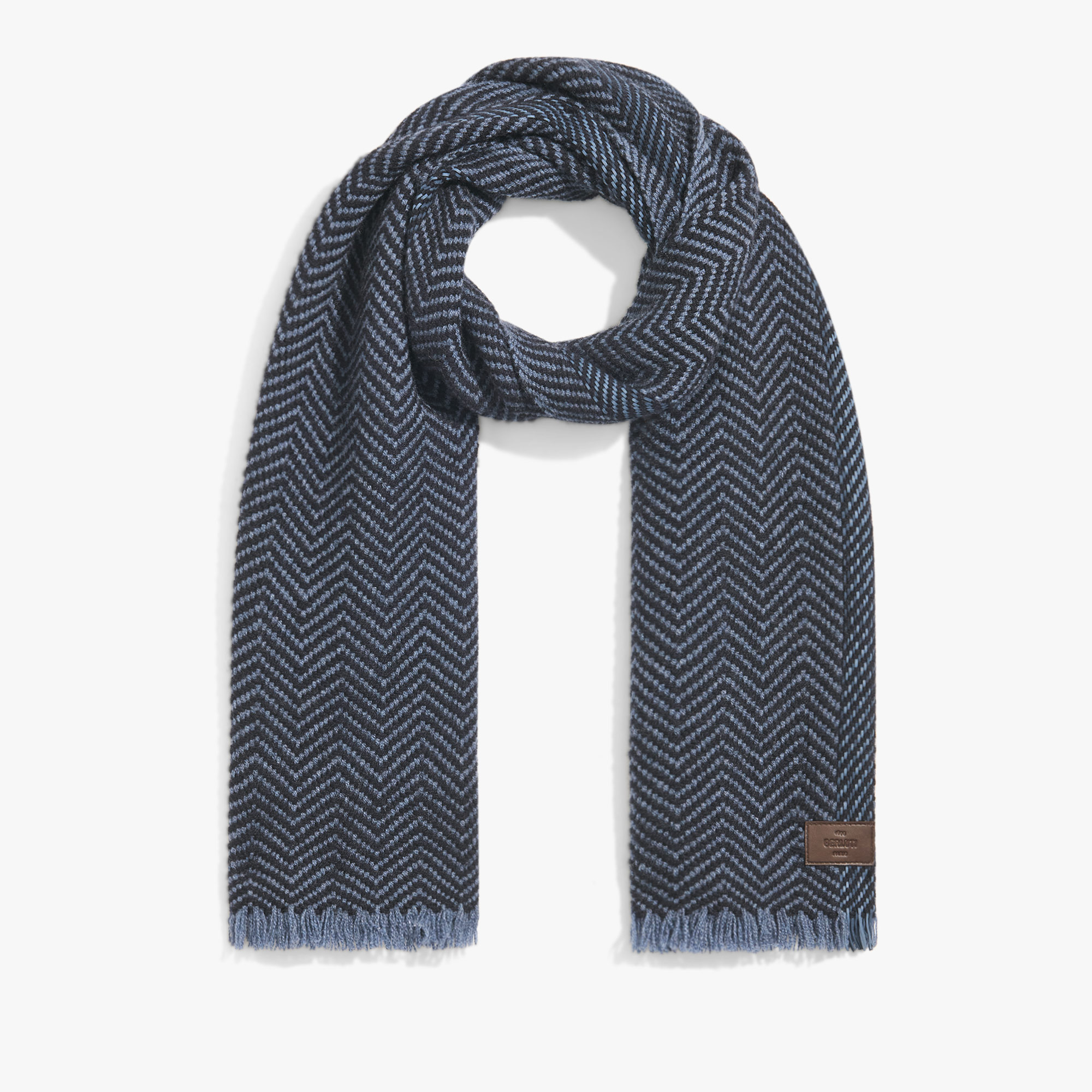 Cashmere Scarf with Braided Leather, BLUE CHARCOAL, hi-res