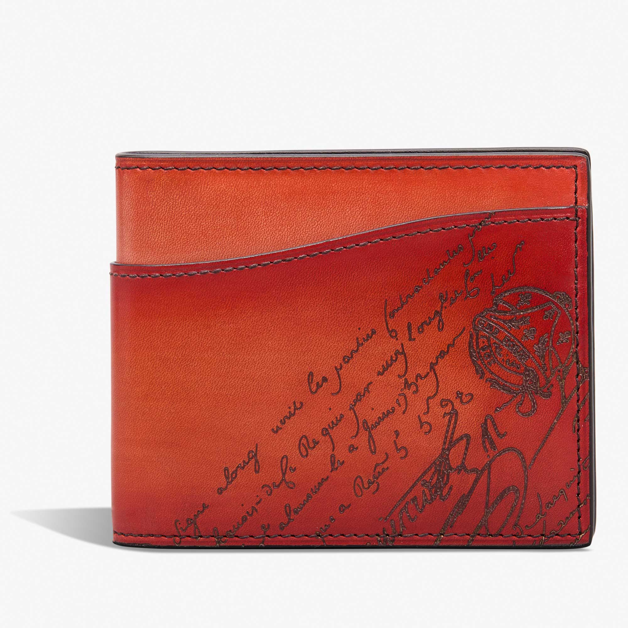 Makore Slim Scritto Leather Compact Wallet, TANGERINE, hi-res
