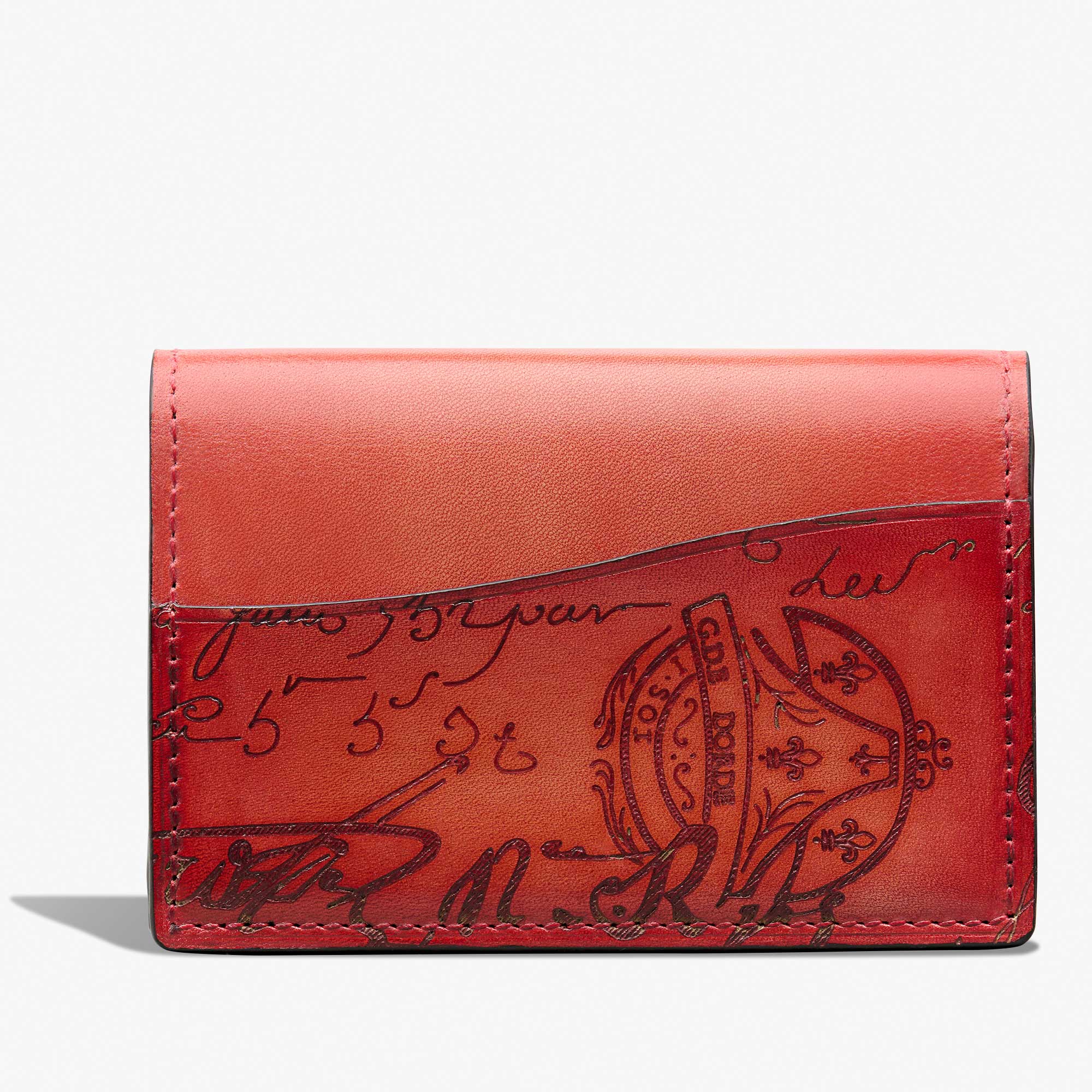 Imbuia Scritto Leather Card Holder, TANGERINE, hi-res
